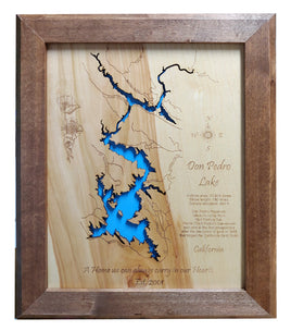 Don Pedro Lake, California - Laser Cut Wood Map