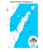 Door County Peninsula, Wisconsin - Laser Cut Wood Map