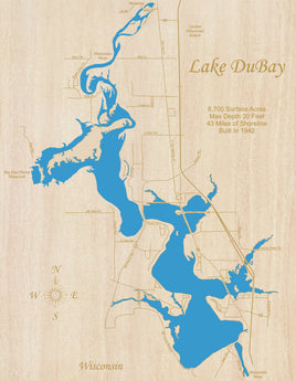 Lake DuBay, WI - Laser Cut Wood Map