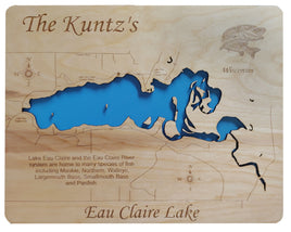 Lake Eau Claire, Wisconsin - Laser Cut Wood Map