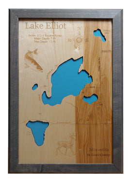 Elliot Lake, Minnesota - Laser Cut Wood Map
