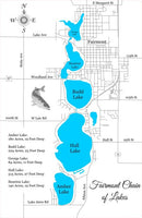 Fairmont Chain of Lakes, Minnesota - Laser Cut Wood Map