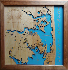 Fenwick Island, Delaware - Laser Cut Wood Map