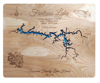 Fontana Lake, North Carolina - Laser Cut Wood Map