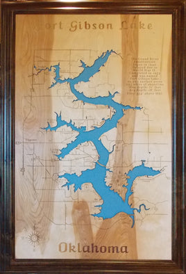 Fort Gibson Lake, OK - Laser Cut Wood Map
