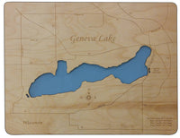 Geneva Lake, Wisconsin - Laser Cut Wood Map