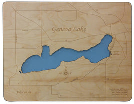 Geneva Lake, Wisconsin - Laser Cut Wood Map