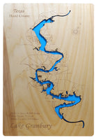 Lake Granbury, Texas - Laser Cut Wood Map
