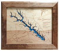 Lake Greenwood, South Carolina - Laser Cut Wood Map