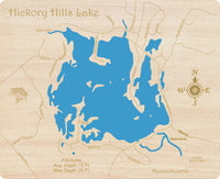 Hickory Hills Lake, Massachusetts - Laser Cut Wood Map