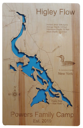 Higley Flow, New York - Laser Cut Wood Map