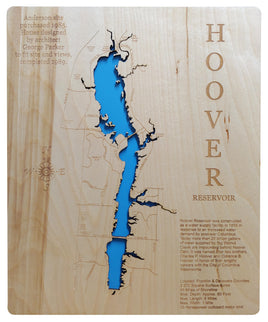 Hoover Reservoir, Ohio - Laser Cut Wood Map