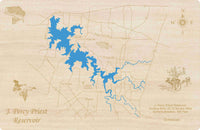 J. Percy Priest Reservoir, Tennessee - Laser Cut Wood Map