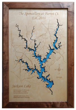 Jackson Lake, Georgia - Laser Cut Wood Map