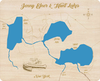 Efner, Jenny, and Hunt Lakes, NY - Laser Cut Wood Map