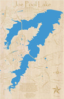 Joe Pool Lake, Texas - Laser Cut Wood Map