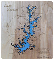 Lake Keowee, South Carolina - Laser Cut Wood Map