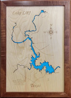 Lake LBJ, Texas - Laser Cut Wood Map