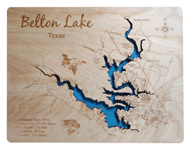 Lake Belton, Texas - Laser Cut Wood Map