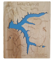 Lake Carroll, Illinois - Laser Cut Wood Map