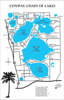 Conway Chain of Lakes, Florida  - Laser Cut Wood Map