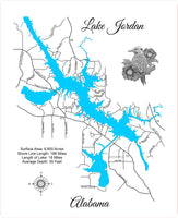 Lake Jordan, AL - Laser Cut Wood Map