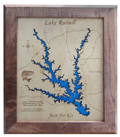 Lake Russell, Georgia - Laser Cut Wood Map