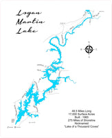 Logan Martin Lake, Alabama  - Laser Cut Wood Map