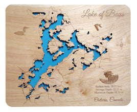 Lake of Bays, Ontario  - Laser Cut Wood Map
