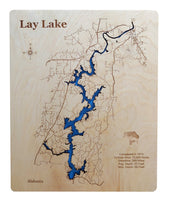 Lay Lake, Alabama - Laser Cut Wood Map