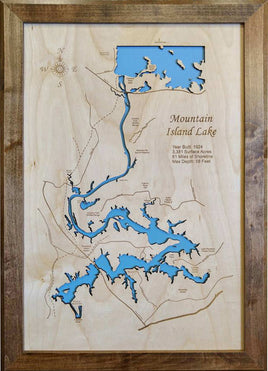 Mountain Island Lake, NC - Laser Cut Wood Map