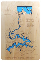 Mountain Island Lake, NC - Laser Cut Wood Map