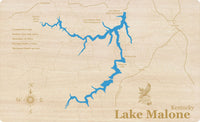 Lake Malone, Kentucky - Laser Cut Wood Map