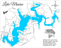 Lake Monroe, Indiana - Laser Cut Wood Map