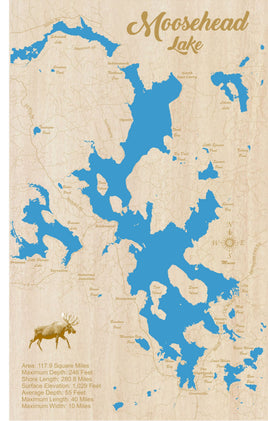 Moosehead Lake, ME - Laser Cut Wood Map