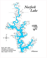 Norfork Lake, Arkansas - Laser Cut Wood Map