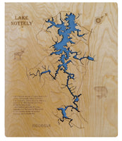 Lake Nottely, Georgia - Laser Cut Wood Map