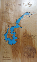 Raccoon Lake, Indiana - Laser Cut Wood Map