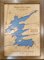 Raquette Lake, New York - laser cut wood map
