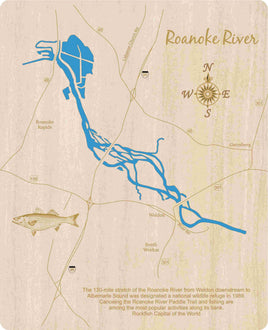 Roanoke River at Weldon, North Carolina - laser cut wood map