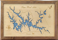 Tims Ford Lake, Tennessee - laser cut wood map