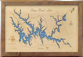Tims Ford Lake, Tennessee - laser cut wood map