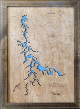 Tellico Lake, Tennessee - laser cut wood map