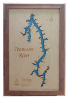 Tennessee River, Tennessee - laser cut wood map