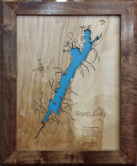 Brant Lake, NY - Laser Cut Wood Map