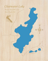 Clearwater Lake, Minnesota - Laser Cut Wood Map