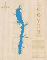 Hoover Reservoir, Ohio - Laser Cut Wood Map