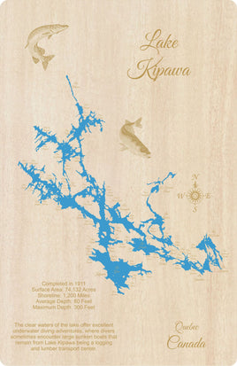 Lake Kipawa, Canada - Laser Cut Wood Map