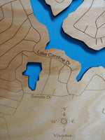 Lake Caroline, Virginia - Laser Cut Wood Map