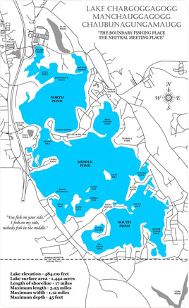 Webster Lake, Massachusetts - Laser Cut Wood Map
